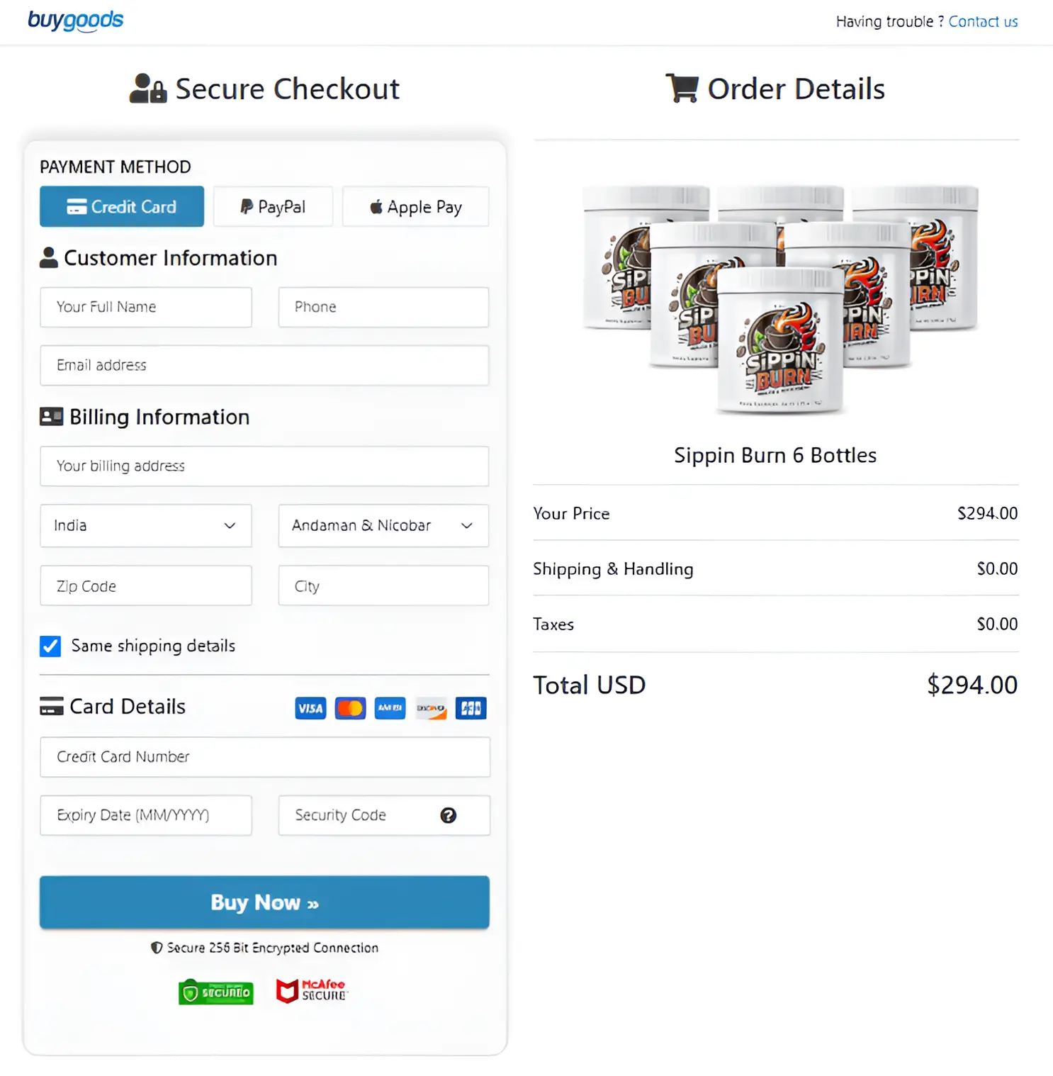 Sippin Burn ingredients